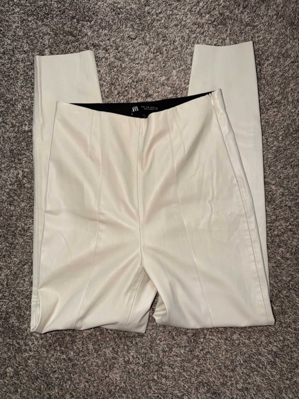 Zara Cream Faux-Leather Women's Slim Trousers